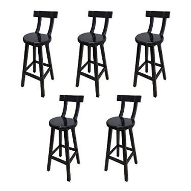 Imagem de Conjunto 5 Bancos Alto Bistrô De Madeira Com Encosto Bancada Ideal Para Bar E Restaurante - Preto