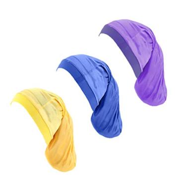 Imagem de Boné unissex de elastano trançado e dreadlocks, pacote com 3, capota de cetim jumbo para dormir à noite para homens e mulheres, B1 - Amarelo, Tamanho Único