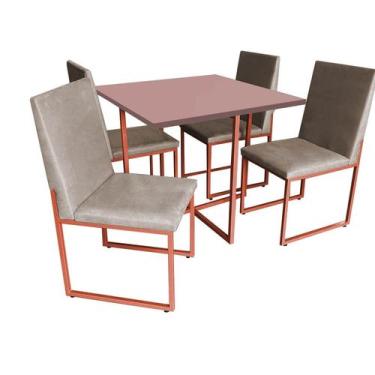 Imagem de Kit Mesa De Jantar Thales Com 4 Cadeiras Sttan Ferro Bronze Tampo Rose