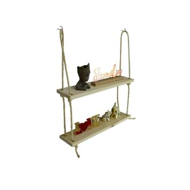 Imagem de Prateleiras Madeira Pinnus Com Corda Sisal C/2 Sala 55x12cm (Amadeirado)