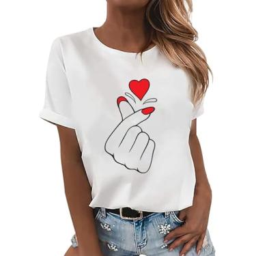 Imagem de Camiseta de batimento cardíaco para mulheres, camisetas com estampa floral, camisetas engraçadas, manga curta, casual, verão, camiseta fofa com estampa de animal, K#_vermelho, G