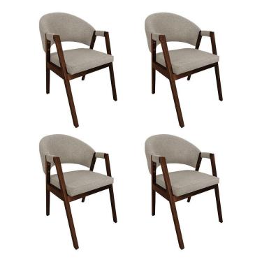 Imagem de Kit 4 Cadeiras De Jantar Madeira Maciça Mel Premium Helen Linho Bege - Cor: Bege