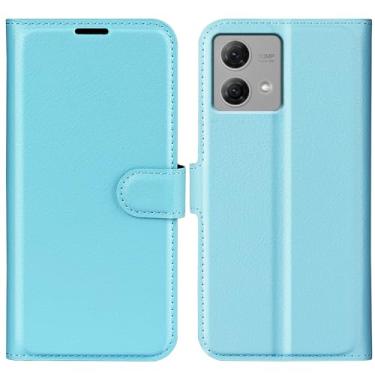 Imagem de Capa de telefone para Motorola Moto G84 5G, couro PU com suporte para cartão de crédito, carteira fina flip com suporte, capa protetora para Motorola G84 5G (azul)