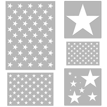 Imagem de Conjunto de 5 peças de estêncil de estrela para pintura reutilizável estêncil bandeira americana modelos de tinta de estrela de 5 pontos para pintura artística em papel de parede, piso, bandeira de teto, cerca de madeira, decoração de casa