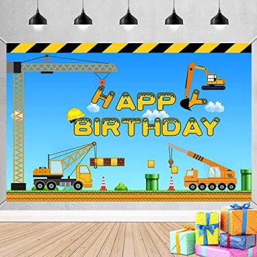 Imagem de Construction Theme Happy Birthday Backdrop Dump Truck Crane Birthday Party Banner Excavator Truck Photography Background Kids Birthday Decorations