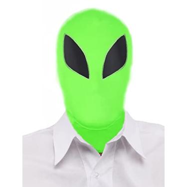 Imagem de Howriis Men's and Women's Full Cover Spandex Zentai Hood Mask for Halloween Costume (Lime Green Alien, One Size)