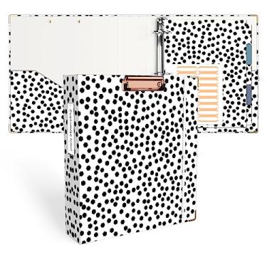 Imagem de Ospelelf Fichário com 3 argolas de 5 cm, fichário fofo para tamanho carta (28 cm x 21,5 cm) com 5 divisórias de abas, etiquetas de pasta de arquivo e pranchetas de perfil baixo, fichário de bolinhas para material escolar e material de escritório