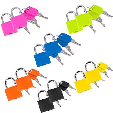Imagem de 12 cadeados de mala com chaves, pequenos cadeados de bagagem, cadeados de metal, cadeados de bagagem, multicolorido, mini cadeado com chave para mochila, armário, academia, 6 cores
