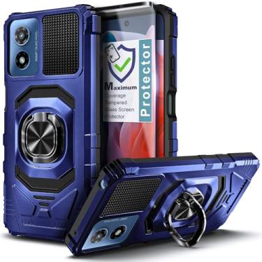 Imagem de WDHD Capa para Motorola Moto G Play 2024, capa protetora de corpo inteiro [grau militar] capa para celular com protetor de tela de vidro temperado (cobertura máxima) azul