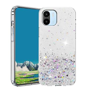 Imagem de Compatível com Xiaomi Redmi A2 Capa com glitter verde transparente, capa para telefone Redmi A2 silicone transparente TPU macio mulheres meninas à prova de choque capa fina (transparente)