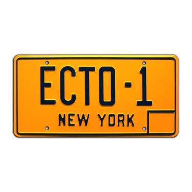 Imagem de Ghostbusters ECTO-1, placa de licença de alumínio estampada, etiqueta decorativa de metal, resistente à corrosão, lembrança de filme de qualidade, decoração de parede, decoração de parede de cinema em