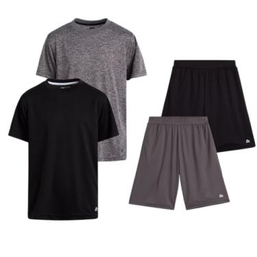 Imagem de RBX Conjunto de shorts ativos para meninos – Camiseta Dry Fit e shorts de ginástica de malha de desempenho – Conjunto de roupa atlética para meninos (8-20), Preto/Carvão, 14-16