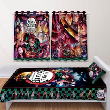 Imagem de Conjunto de Quarto Infantil Jogo de Leçol + Cortina Personagens Anime Kimetsu