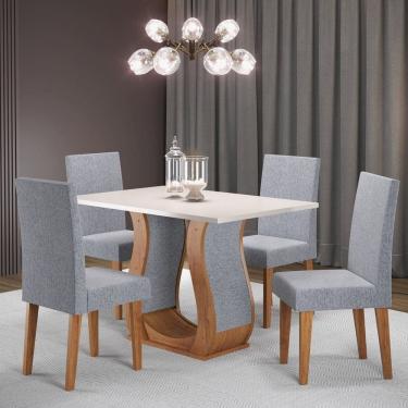 Imagem de Mesa de Jantar Retangular Sala Criare 120x80cm com 4 Cadeiras Venus Mel/Blonde/Inox