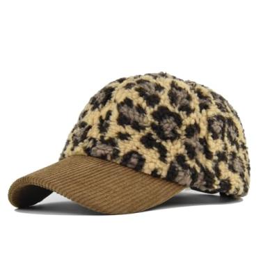 Imagem de TheChic Boné de beisebol de lã de cordeiro com estampa de leopardo boné quente para casais boné de sol cor sólida, Cl758-2 marrom cáqui, estampa de leopardo, Tamanho Único