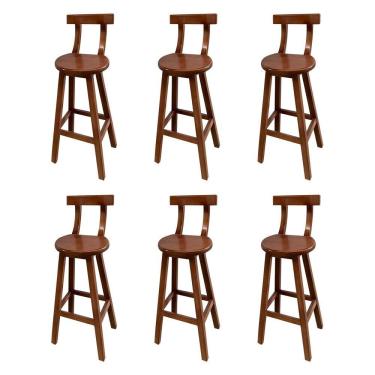 Imagem de Kit 6 Bancos Altos Bistrô de Madeira com Encosto Girafa Ideal para Bar e Restaurante Imbuia