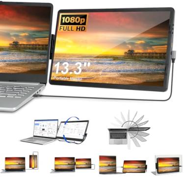 Imagem de Iryreafer Extensor de tela de laptop, mini monitor de jogos de 13,3 polegadas, extensor de monitor portátil anexável giratório de 360° para laptop, compatível com Mac, PC, Chrome, alimentado por USB