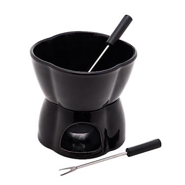 Imagem de LYOR - Aparelho de Fondue 4 Peças de Porcelana Alpes Preto 400ml - Ideal para Chocolate e Queijo