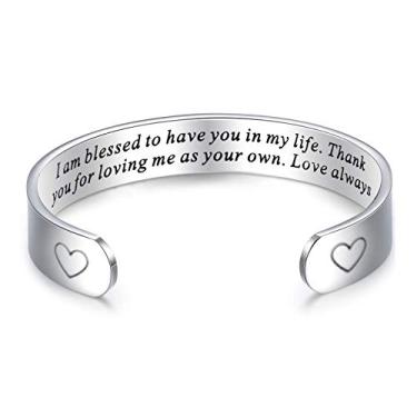 Imagem de LParkin Bonus Mom Gifts Pulseira para madrasta, presente significativo para madrasta, pulseiras de punho I Am Blessed To Have You In My Life, Medium, Aço inoxidável