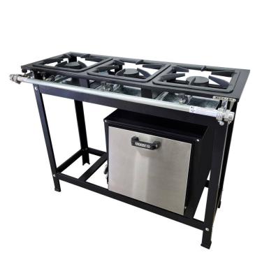 Imagem de Fogão Alta Pressão 3 Bocas Alcazon com Forno 60 Litros Tampa Inox ACZ-008+ACZF-002