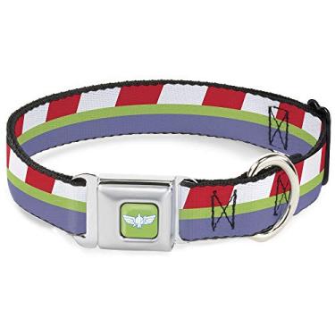 Imagem de Buckle-Down Coleira Para Cachorro Fivela De Cinto De Segurança Toy Story Buzz Lightyear Listra Vermelha Verde Roxa 23 A 38 Cm De Largura