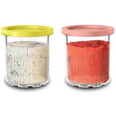 Imagem de Para máquinas de sorvete Ninja Creami Deluxe NC500 NC501 Series, livre de BPA e pode ser lavado na lava-louças, frascos de 680 g com tampas, pacote com 2, recipientes de reposição de creami deluxe