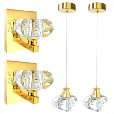 Imagem de 2 Pendente E Arandela De Cristal Para Quarto Dourado G9