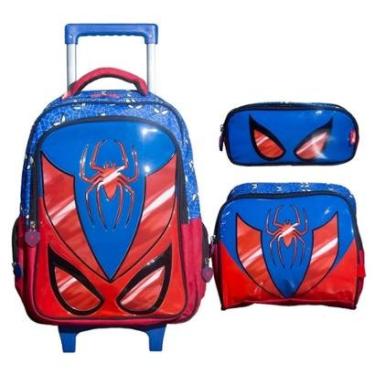 Imagem de Kit Mochila Yins Escolar De Carrinho Infantil Menino + Lancheira + Estojo Kit 3D Spider...