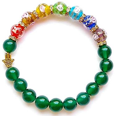 Imagem de Pulseira de contas de Firefly + ágata / ametista com contas de chacra e contas de pedra de ametista, contas de vidro luminoso + contas de cristal de pedra preciosa natural para antiansiedade, cura, energia, dinheiro, riqueza, abundância, Feng Shui, 7.5 inch, Pedra preciosa, Ametista