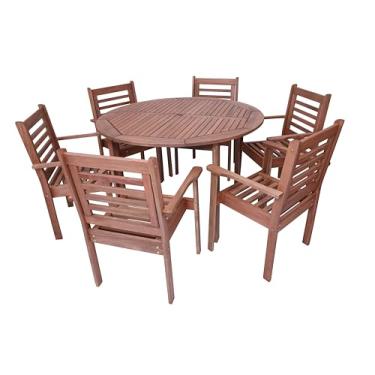 Imagem de Conjunto Mesa E 6 Cadeiras Munik Em Madeira Com Furo Para Ombrelone