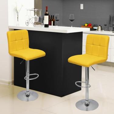 Imagem de Kit 2 Banquetas Confort Gomos Estofada Couro Giratória com Regulagem Amarelo - Lianto Decor