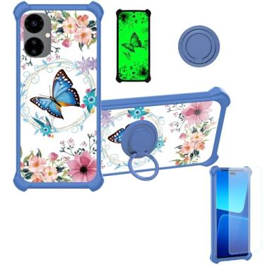 Imagem de jioeuinly Capa Celero 5G 2024 compatível com Boost Mobile Celero5G 2024 [com protetor de tela de vidro temperado][PC rígido + silicone macio][suporte para anel] [efeito luminoso] YGL-LHD