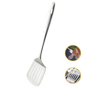 Imagem de Espatula Vazada de Aço Inox Fritar Hambúrguer Talher Cozinha - Top Rio