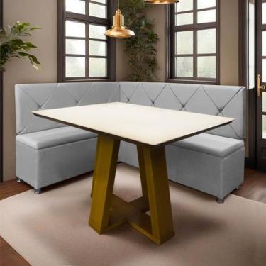 Imagem de Conjunto Canto Alemão com Bau para Bar Lanchonete Cinza Claro 125x160c