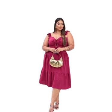 Imagem de Vestido Curto com Alça Babado em Tecido em Duna - Reyn Store, Vinho, G