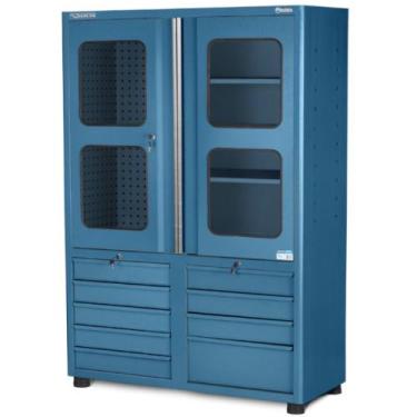 Imagem de Armário para ferramentas com 3 prateleiras 9 gavetas e portas de vidro