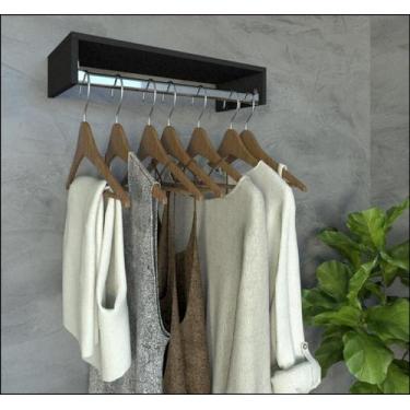 Imagem de Cabideiro De Parede Preto 60cm Arara de Roupas Quarto Closet  - Rufatt