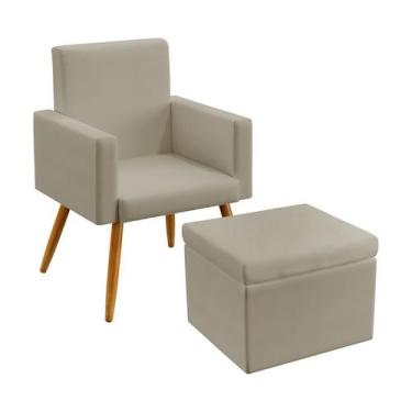 Imagem de Kit Poltrona Decorativa Nina com Puff Quasar Couro Bege Aradecor