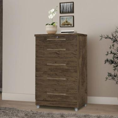 Imagem de Comoda Quarto 5 Gavetas Chave Emas Amendoa Wood - MOVEIS PRIMUS