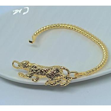 Imagem de Pulseira Bracelete Feminino Masculino Pantera Onça Tigre Folheado Ouro