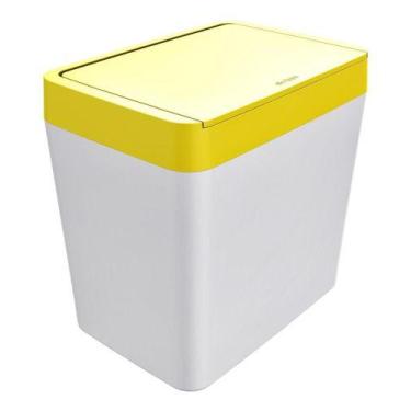 Imagem de Lixeira Cozinha Banheiro Escritório 5 Litros Crippa, Branco/amarelo
