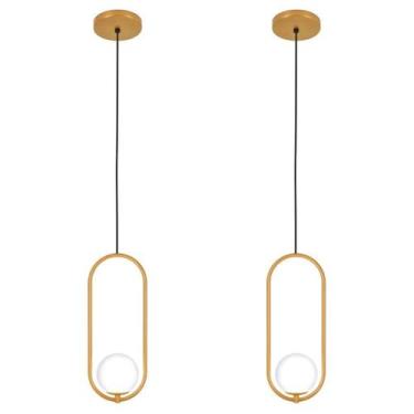 Imagem de Kit 2 Luminárias Pendente Arco Globo Vidro Sala Cama Dourado - Singlel