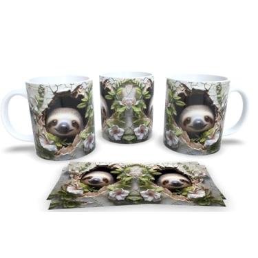 Imagem de Caneca Branca de Porcelana Personalizadas Novas Arte em 3D Animais (Preguiça 3)