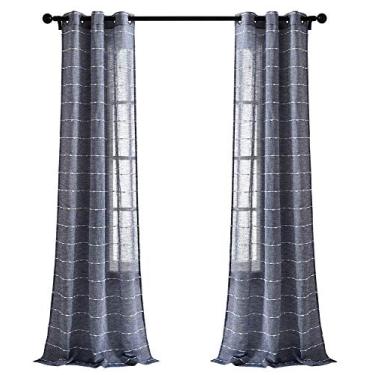 Imagem de Lush Decor Conjunto de cortinas de janela transparente com ilhós texturizados Navy Farmhouse (213 x 96,5 cm)