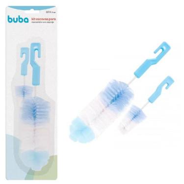 Imagem de Kit Escovas Para Mamadeira Com Esponja Azul 5414 - Buba