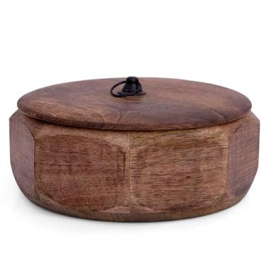 Imagem de Cesta de madeira artesanal para aquecedor de tortilha mexicana indiana Chapati Roti caixa suporte de pão para panquecas utensílios de servir panela quente caçarola prato com tampa decoração de jantar