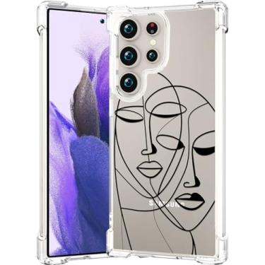 Imagem de CCFUNCASE Linda capa transparente para S24 Ultra para mulheres - capa de telefone robusta Funda Protector protetora skin para compatível com Samsung Galaxy S24 Ultra (arte abstrata de rosto feminino)