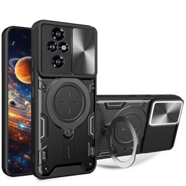 Imagem de Ysnzaq Capa Armor para Honor 200 Pro com suporte giratório, capa protetora à prova de choque de grau militar com capa de câmera deslizante para Honor 200 Pro CQ preta