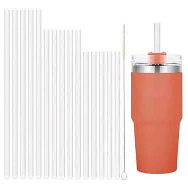 Imagem de 15 canudos de substituição em 3 tamanhos para copos Stanley Tumbler 567 g, 680 g, 947 g, 1,134 g, canudos transparentes reutilizáveis de plástico espesso com escova, adequado para copo de viagem