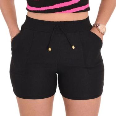 Imagem de Shorts Feminino Cintura Alta Bengaline - Lori Modas, Preto, GG